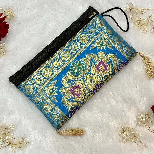 Firozi_Blue_Shade_Handmade_Banarasi_Women_Wallet