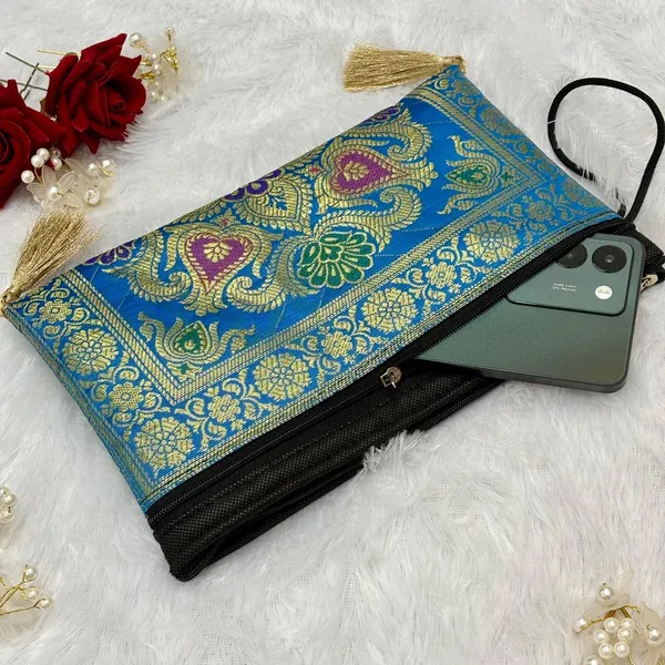 Firozi_Blue_Shade_Handmade_Banarasi_Women_Wallet