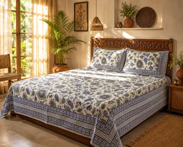 Blue_&_White__Floral_Print_Kingsize_Bedsheet_with_2_Pillow_covers.