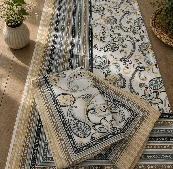 White_Cotton_Paisley_Print_King_Size_Bedsheet_With_Pillow_Covers