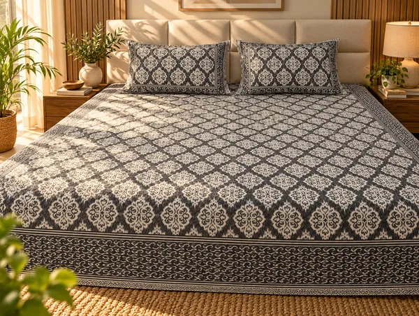 Grey_Ikat_Print_Cotton_Kingsize_Bedsheet_with_2_Pillow_Covers
