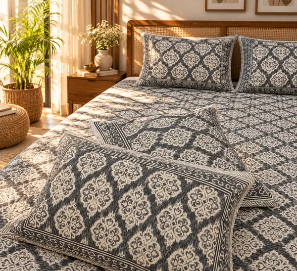 Grey_Ikat_Print_Cotton_Kingsize_Bedsheet_with_2_Pillow_Covers