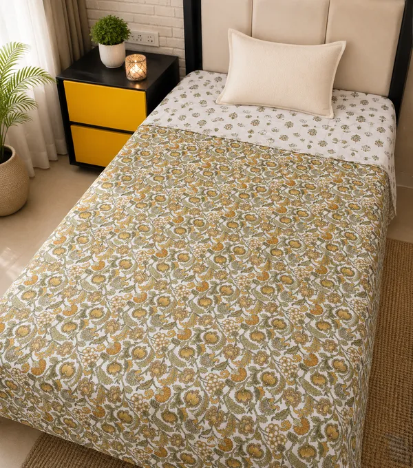 White_&_Green_Reversible_Ac_Comforter_(_Dohar)-Single_Bed_Pair