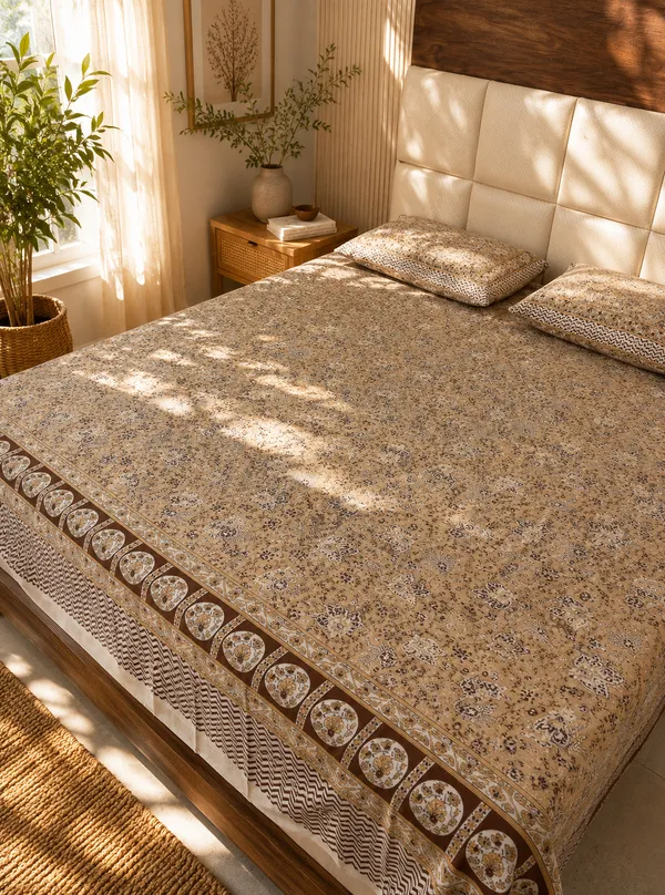 Orange_Cotton__Floral_Print_Kingsize_Bedsheet_with_2_Pillow_covers.