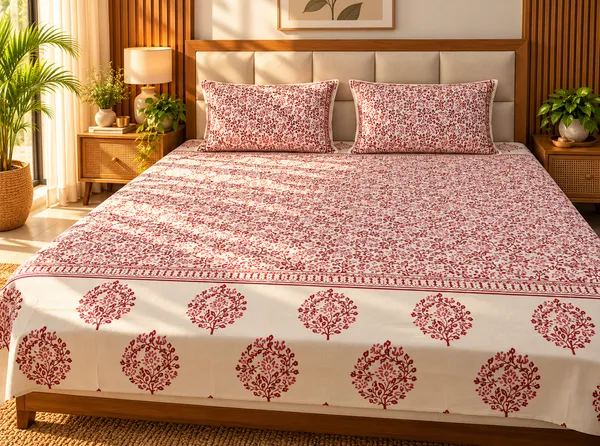 Pink_Cotton_Floral_Kingsize_Bedsheet_with_2_pillow_covers