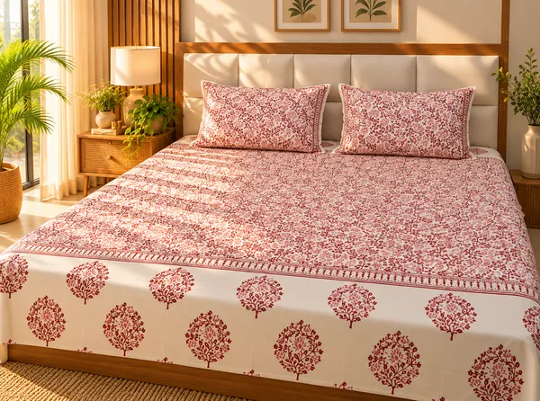 Pink_Cotton_Floral_Kingsize_Bedsheet_with_2_pillow_covers