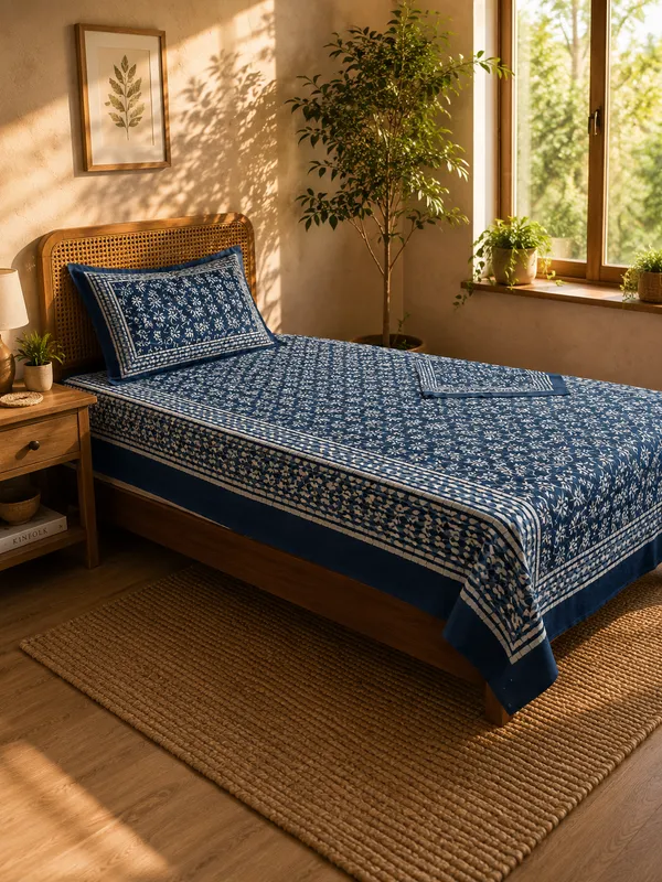Rajasthani_Blue_Bagru_Bedseet_with_Booties