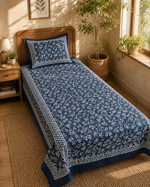 Rajasthani_Blue_Bagru_Bedseet_with_Booties