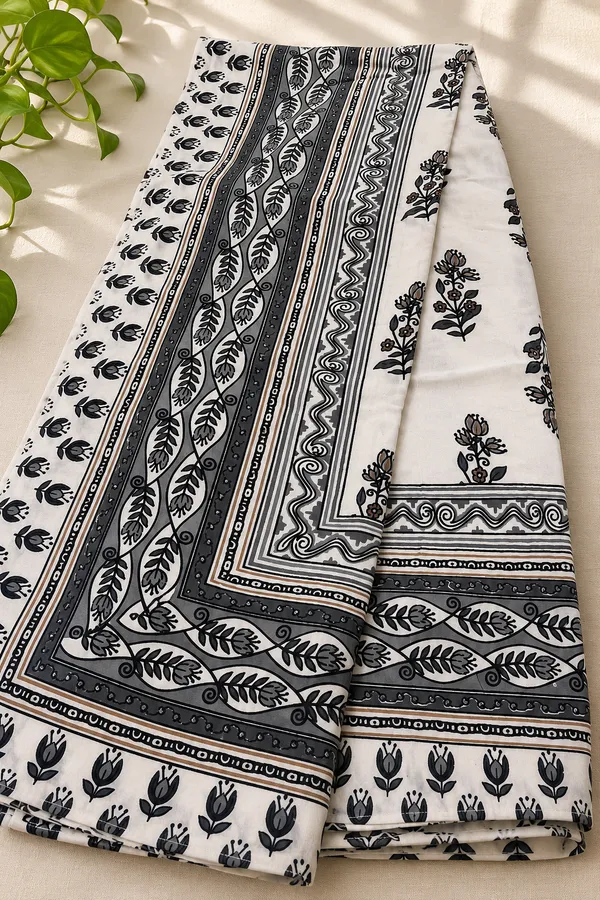 Rajasthani_Grey_Floral_Single_Bedsheet