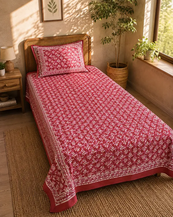 Rajasthani_Red_Bagru_Bedseet_with_Booties