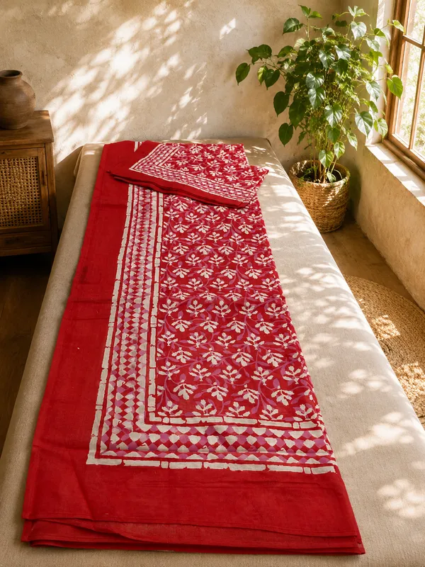 Rajasthani_Red_Bagru_Bedseet_with_Booties
