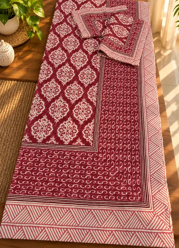 Red_Ikat_Print_Cotton_Kinf_Size_bedsheet__with_2_Pillow_covers