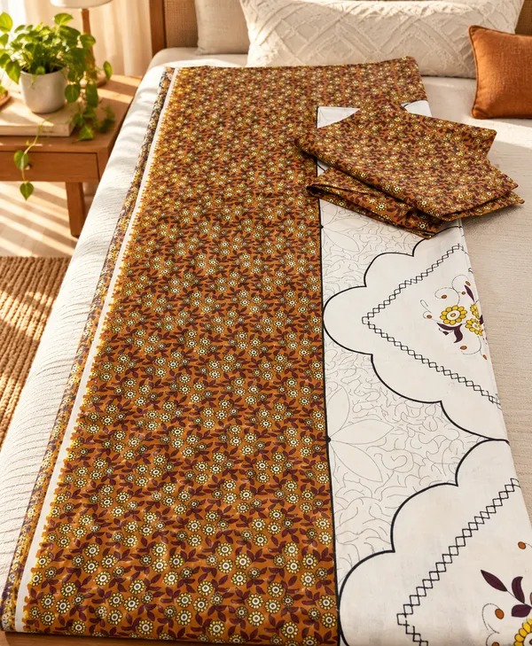 White_&_Orange_Cotton_Floral_Bedsheet_with_2_Pillow_Covers
