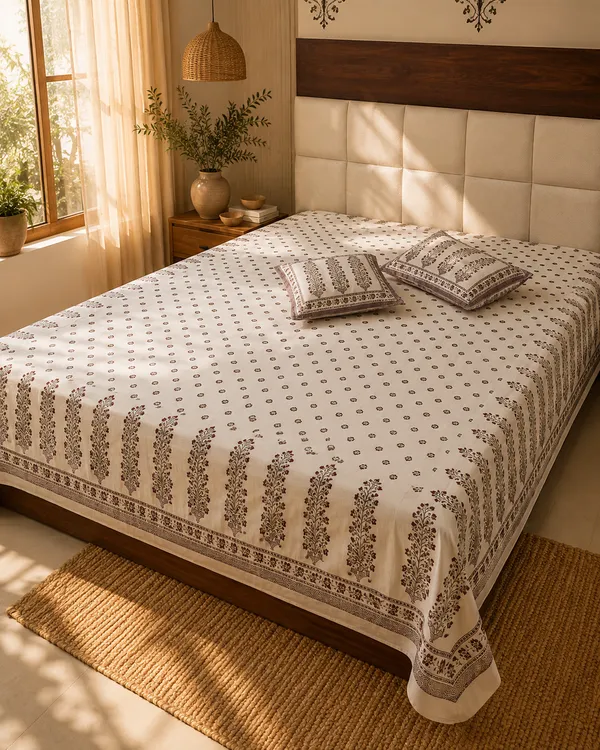 White_&_Red_Cotton__Floral_Print_Kingsize_Bedsheet_with_2_Pillow_covers.