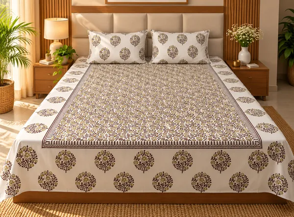 Wine_Cotton_Floral_Print_Kingsize_bedsheet_with_2_Pillow_cover