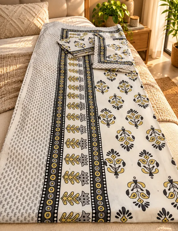 Yellow_&_Grey_Cotton_Floral_Kingsize_Beet_Sheet_with_2_Pillow_Covers