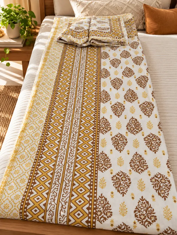 Yellow_&_White_Cotton_Floral_Print_Kingsize_Bedsheet_with_2_Pillow_Covers