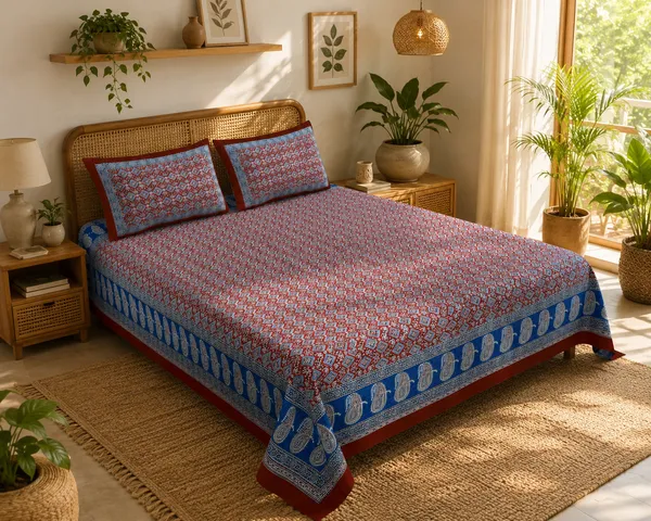 Blue_&_Yellow__Sanganeri_Print_Kingsize_Bedsheet_with_2_Pillow_covers.