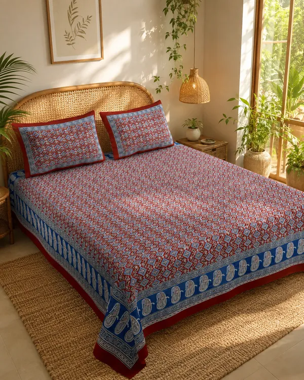 Blue_&_Yellow__Sanganeri_Print_Kingsize_Bedsheet_with_2_Pillow_covers.