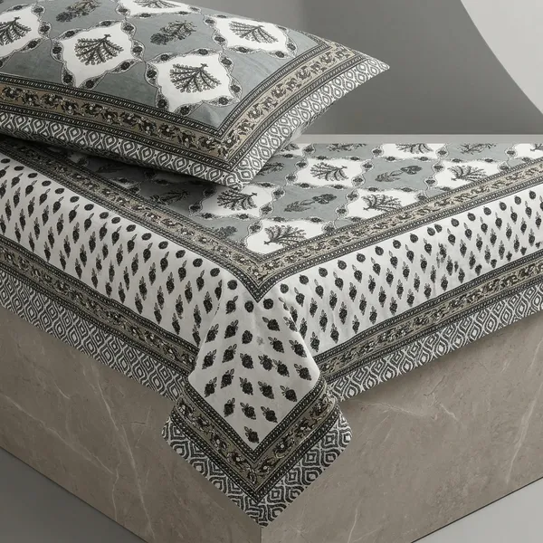 White_And_Grey_Block_Print_Cotton_King_Size_Bedsheet_With_Pillow_Covers