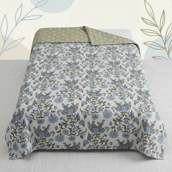 Grey_&_Blue_Floral_Print_Reversible_Ac_Comfortor_(_Dohar)-Single_Bed_Pair