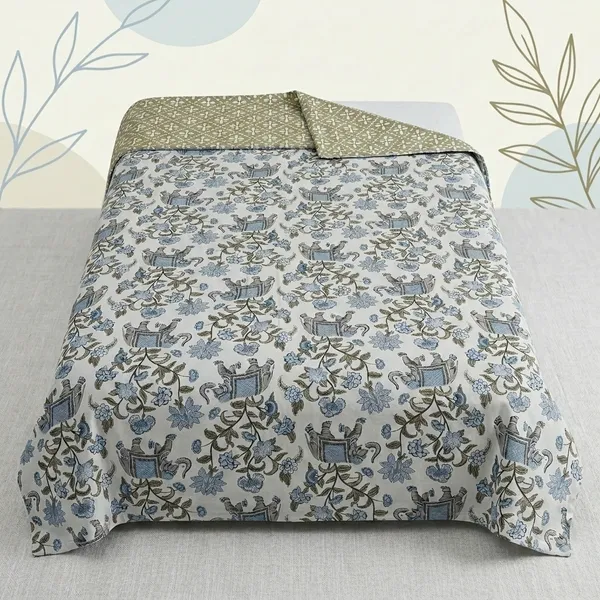 Grey_&_Blue_Floral_Print_Reversible_Ac_Comfortor_(_Dohar)-Single_Bed_Pair