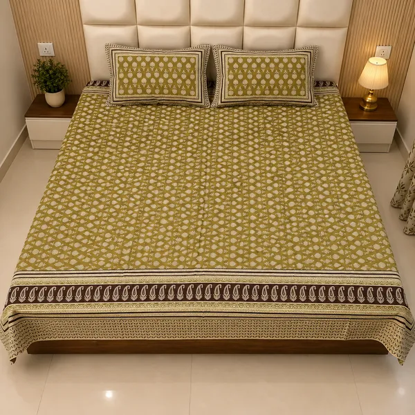 Green_Cotton_Bagru_Print_King_Size_Bedsheet_With_2_Pillow_Covers