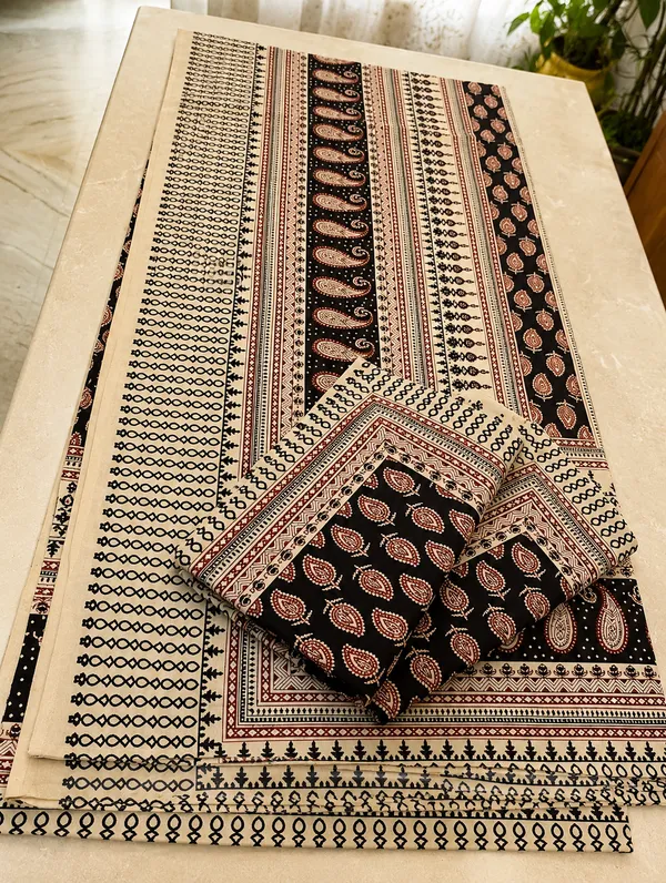 Black_And_Beige_Bagru_Printed_King_Size_Bedsheet_With_Pillow_Covers