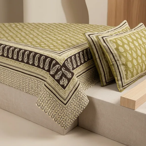 Green_Cotton_Bagru_Print_King_Size_Bedsheet_With_2_Pillow_Covers