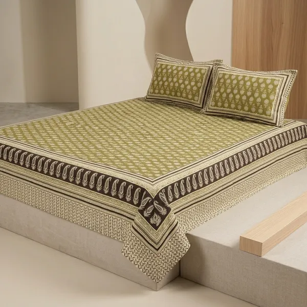 Green_Cotton_Bagru_Print_King_Size_Bedsheet_With_2_Pillow_Covers
