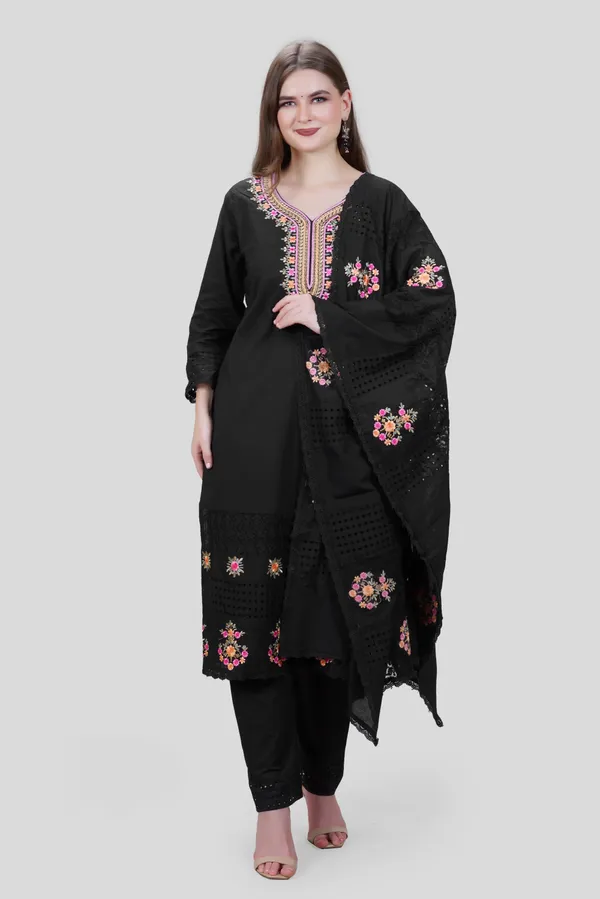Black_Elegant_Design_Cotton_Suit_Set_For_Women