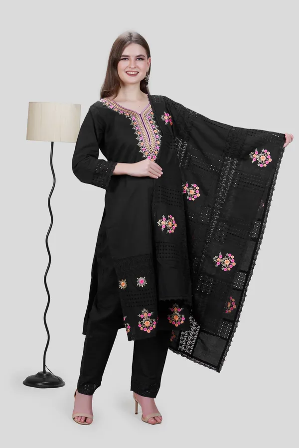Black_Elegant_Design_Cotton_Suit_Set_For_Women