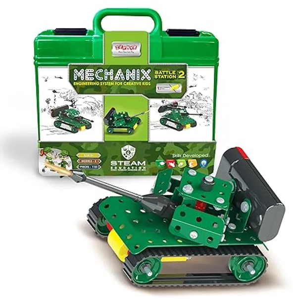 Green_Metal_Construction_Tank_Model_Kit_With_Treads_And_Turret