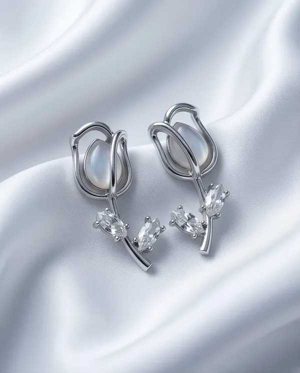 Silver_Tulip_Shaped_Clip_On_Earrings_For_Women