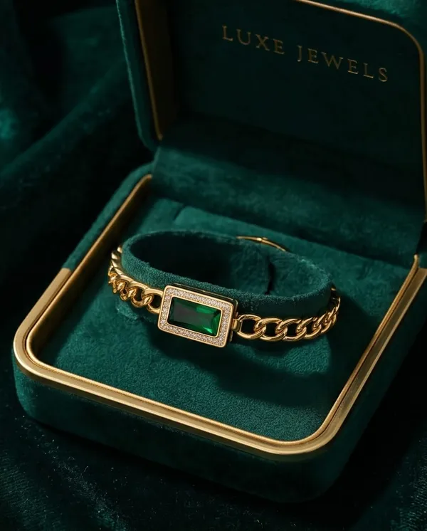 Gold_Plated_Emerald_Green_Crystal_Chain_Bracelet_For_Women
