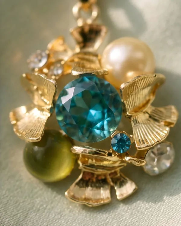 Gold_Plated_Blue_Crystal_Floral_Jewellery_Set_With_Necklace_And_Earrings