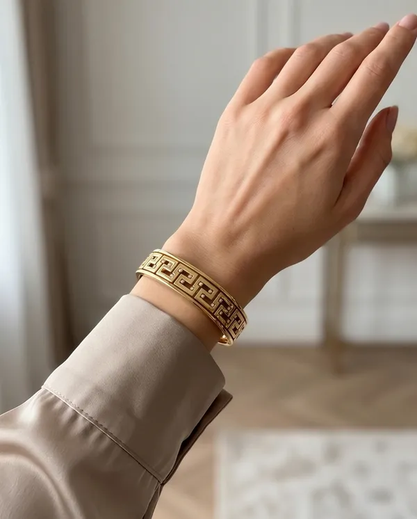 Gold_Toned_Greek_Key_Pattern_Bangle_With_Crystal_Accents