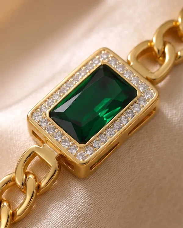 Gold_Plated_Emerald_Green_Crystal_Chain_Bracelet_For_Women