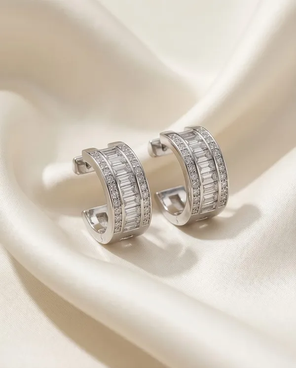Silver_Princess_Cut_Hoop_Earrings_For_Women