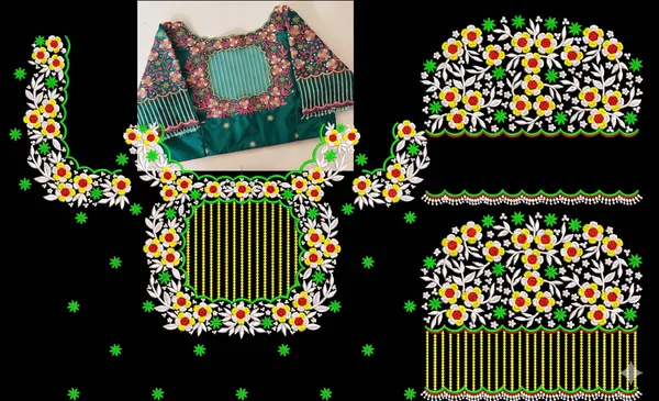 Green_Floral_Embroidered_Pattu_Fabric_Blouse_For_Women
