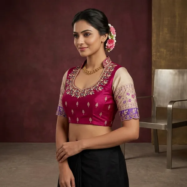 Pink_Embroidered_Unstitched_Blouse_Fabric_With_Floral_Border