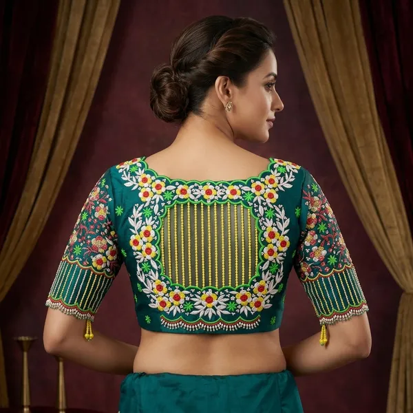 Green_Floral_Embroidered_Pattu_Fabric_Blouse_For_Women