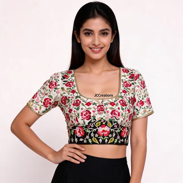 Floral_Embroidered_Pattu_Fabric_unstitched_Blouse_For_Women