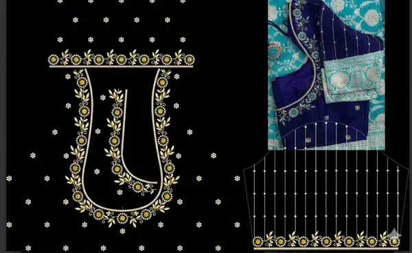 Blue_Embroidered_Unstitched_Blouse_For_Women