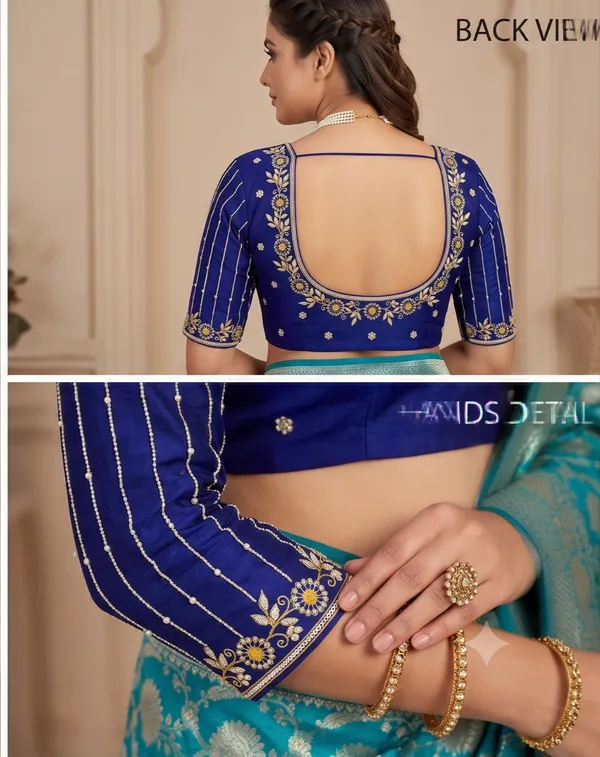 Blue_Embroidered_Unstitched_Blouse_For_Women