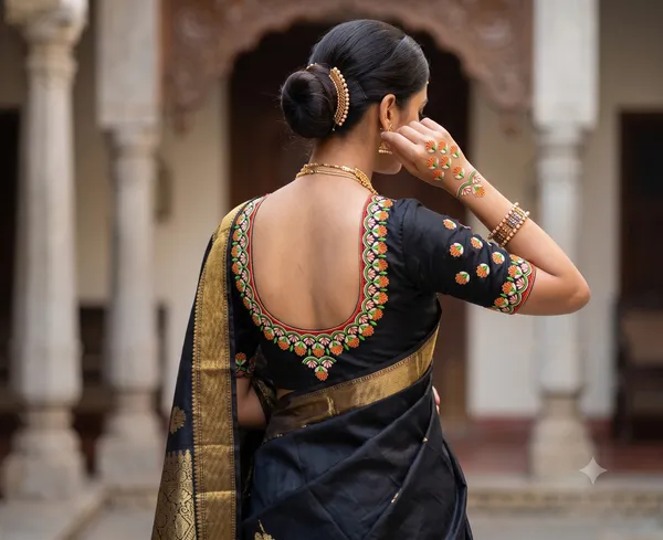 Black_Pattu_Fabric_Floral_Embroidered_Unstitched_Blouse_For_Women