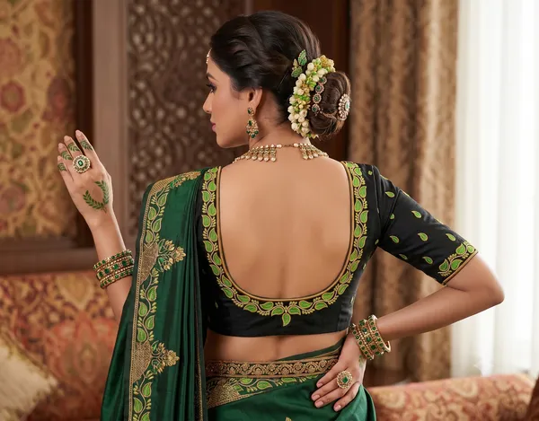 Green_Pattu_Fabric_Embroidered_Leaf_Pattern_Unstitched_Blouse_for_Women