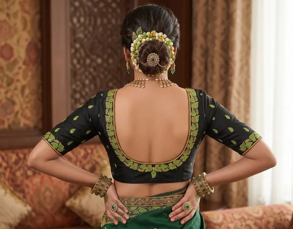 Green_Pattu_Fabric_Embroidered_Leaf_Pattern_Unstitched_Blouse_for_Women