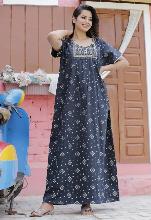 Mik_&_Misha_Womens_Cotton_Block_Print_Maxi_Nighty_Gown