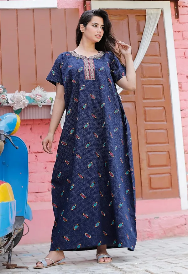 Mik_&_Misha_Womens_Cotton_Block_Print_Maxi_Nighty